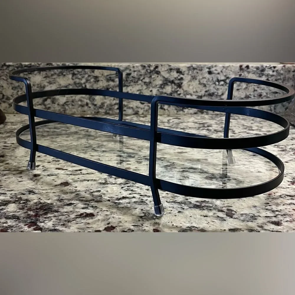 Black Metal Vanity Organizer with Glass Shelf